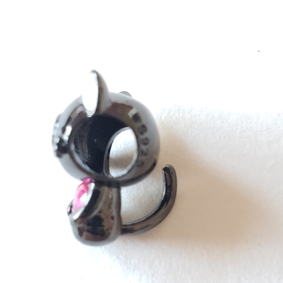 New Black Cat Silver Plated Fit Charm, with pink heart Rhinestone - Picture 4 of 7